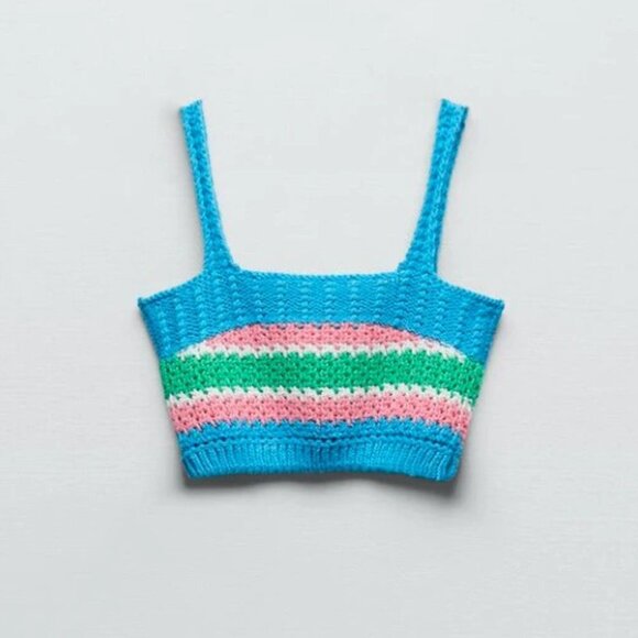 NWOT Zara multicolour horizontal stripe pattern knit crop top, M - Picture 2 of 8